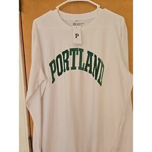 NEW Men’s White/Green Portland Gear Oregon Long Sleeve Shirt XL Felt Letters